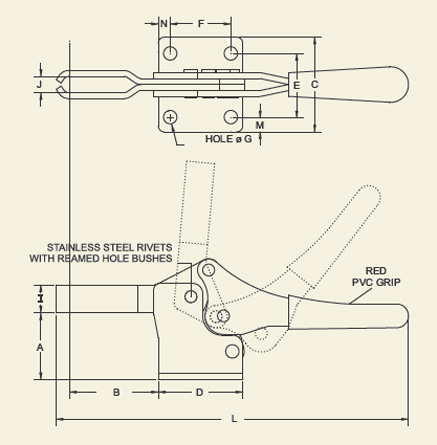 HOLD DOWN TOGGLE CLAMP - HORIZONTAL HANDLE - LONG TYPE