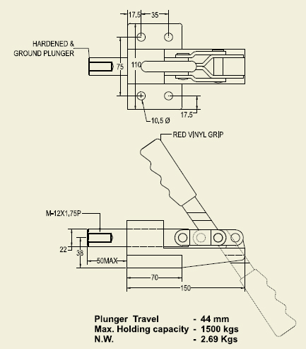 PUSH / PULL ACTION TOGGLE CLAMP - FRONT BASE - C.I. BODY - PATC-22-FB